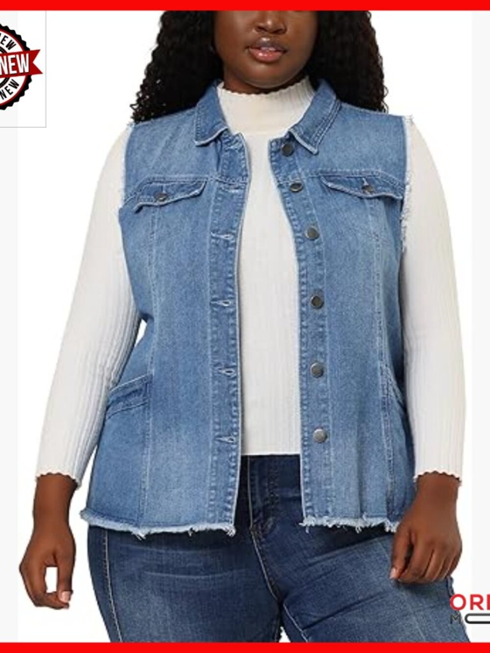 Plus Size Denim Vest Sleeveless Button Front Frayed Washed Casual Wear